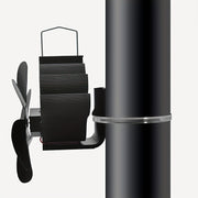 Wall Mounted Heat Powered Stove Fan Black Aluminum Alloy 6-Leaf Air Circulation