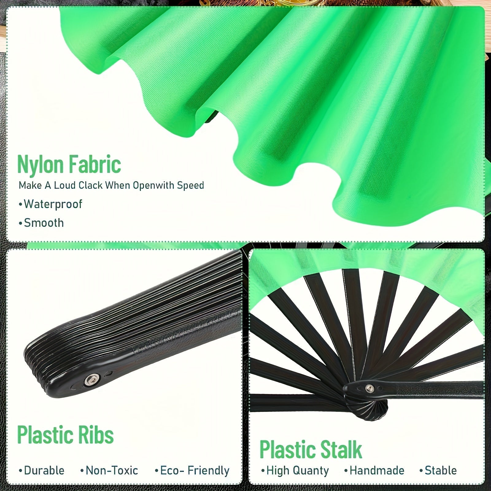 Foldable Nylon Cloth Fan for Dance Martial Arts Performance Non-Skid Grip