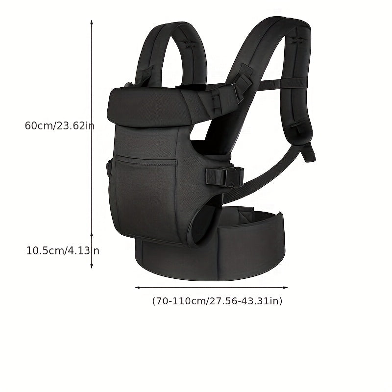 Infant Carrier with Foldable Pad Dual-Shoulder Straps and Thickened Waist Black Grey Khaki