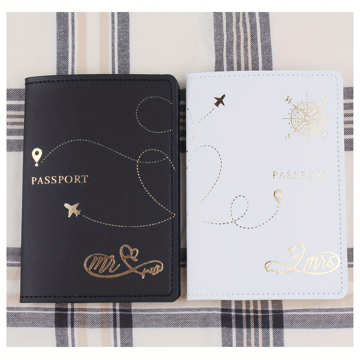 2pcs Travel Passport Holders for Couples Faux Leather Stain Resistant Lightweight Honeymoon