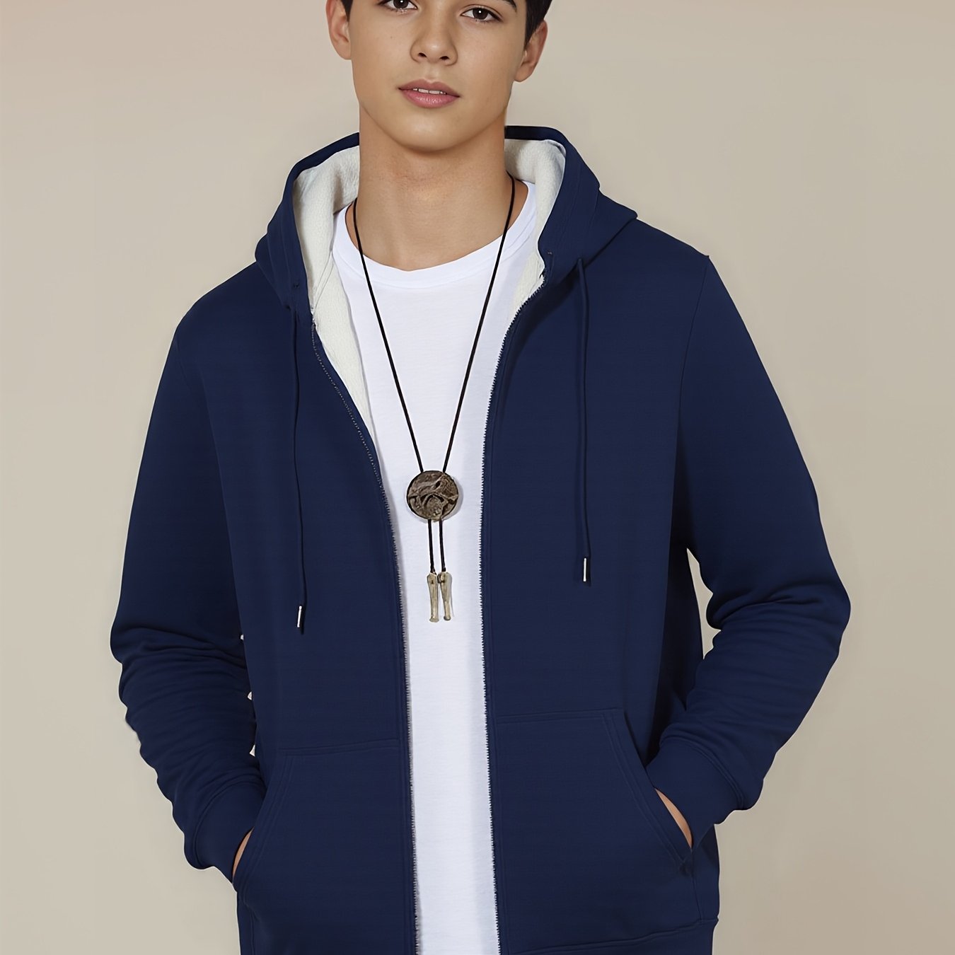 Plus Size Casual Zip-Up Hooded Jacket Polyester Solid Color