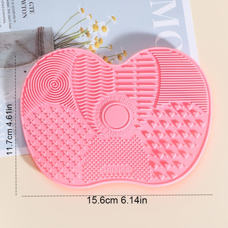 Unisex Silicone Makeup Brush Cleaning Mat Apple-Shaped Wash Pad Portable