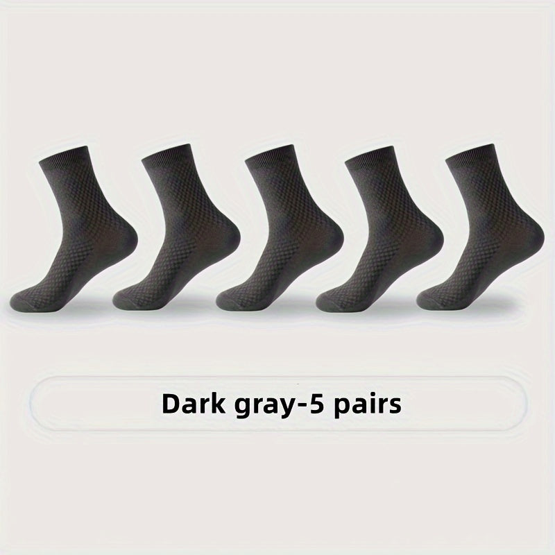 Men's Bamboo Fiber Crew Socks Set of 5 Breathable Anti-Odor Plaid