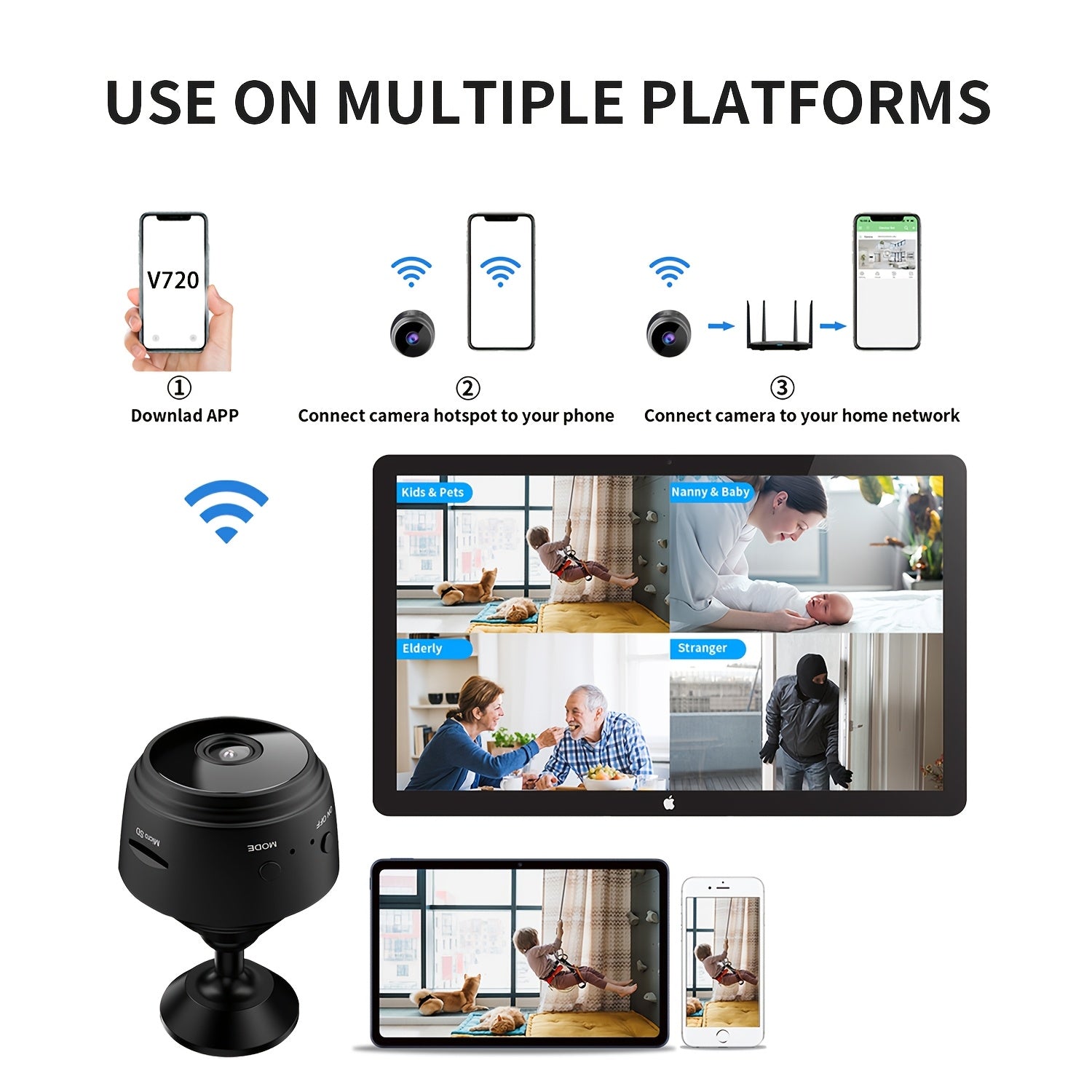 Mini Wireless Security Camera WiFi App Control Rechargeable Battery Not Waterproof