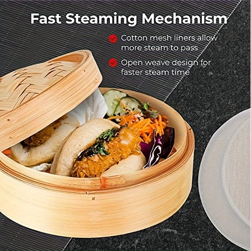 Conjunto de cestas de bambú para vaporera para bollos de dim sum, pasteles y cocina