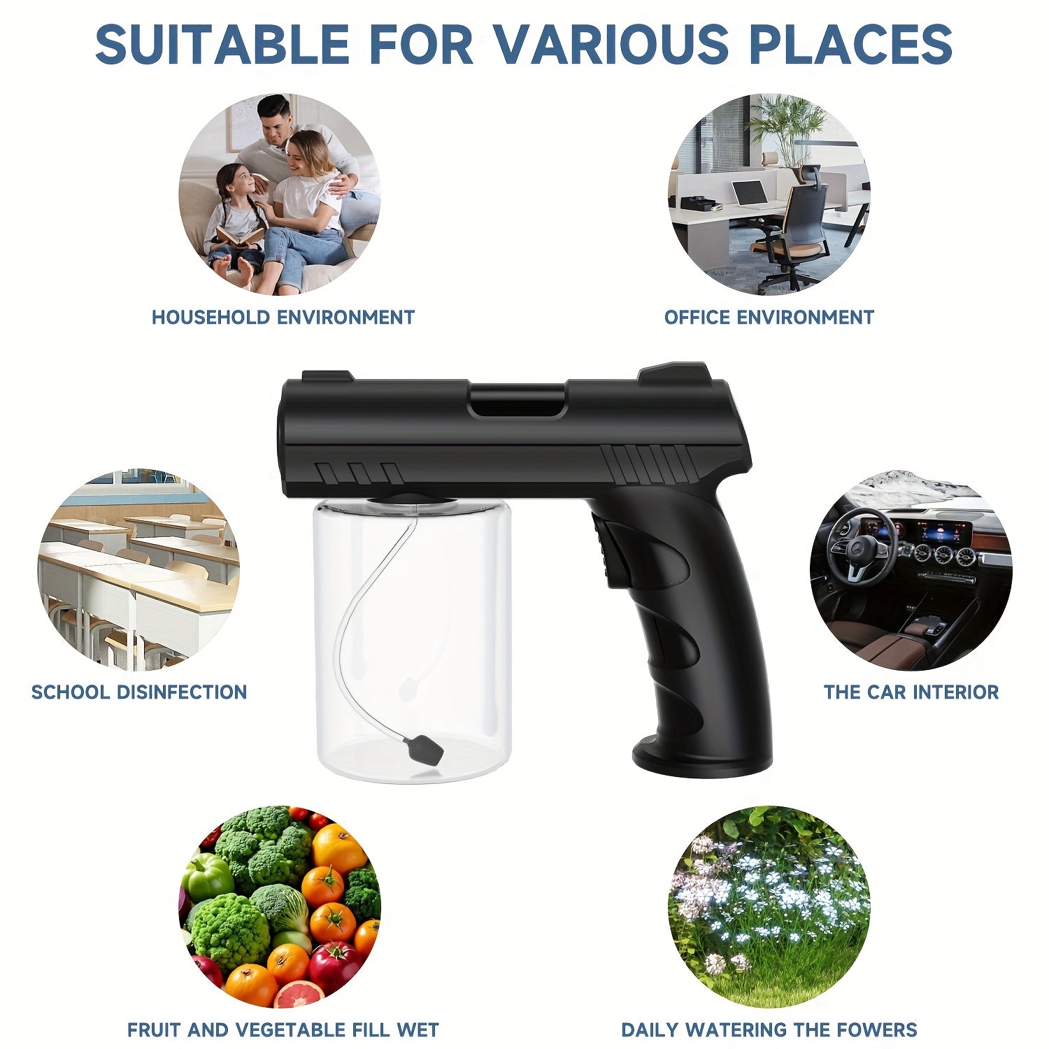 Nano Mist Sprayer Handheld Blue Light Atomization Gun with USB Rechargeable Battery and 8 Mist Patterns