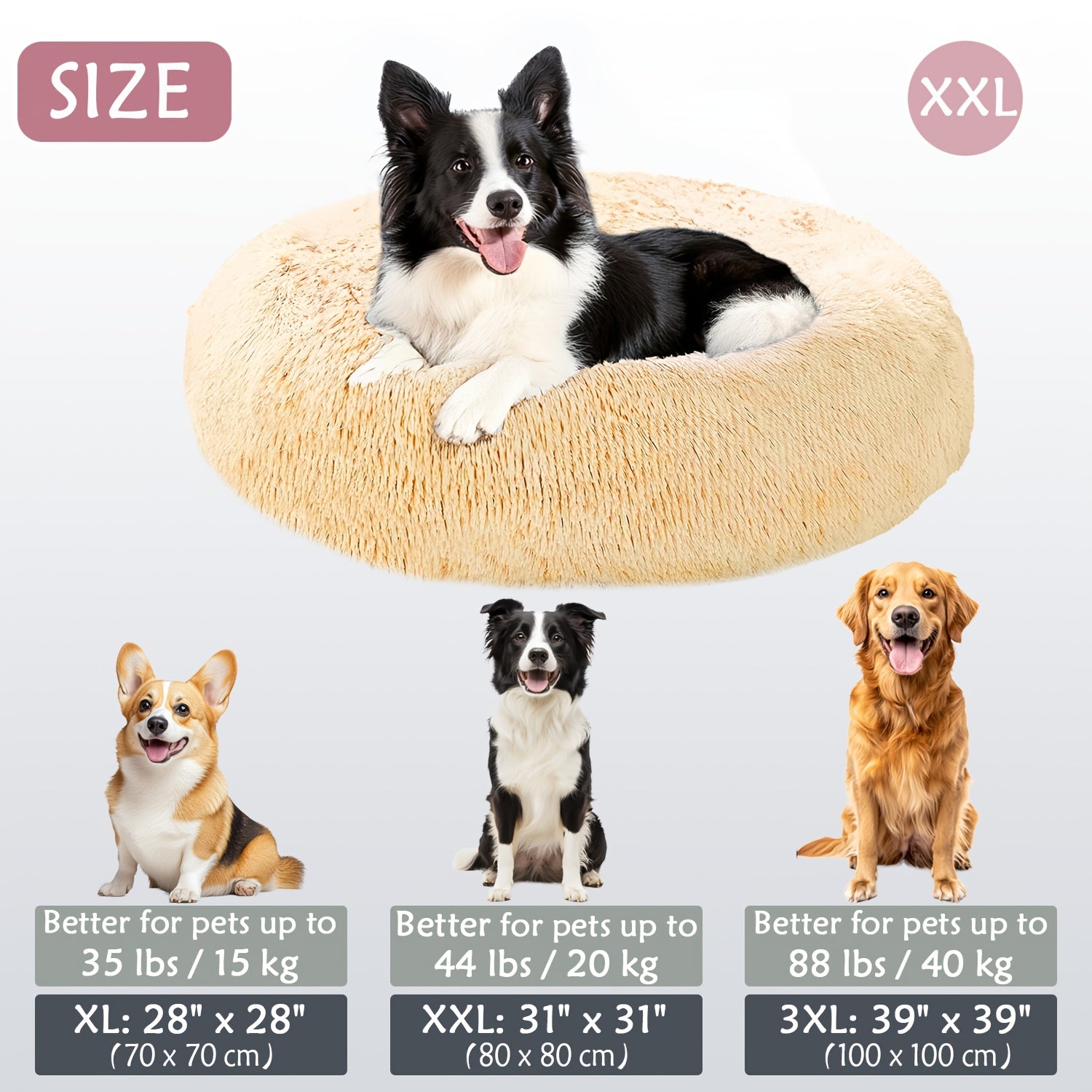 Round Dog Bed for Winter Indoor Use Polyester Non-Skid Bottom Small to Large Dogs