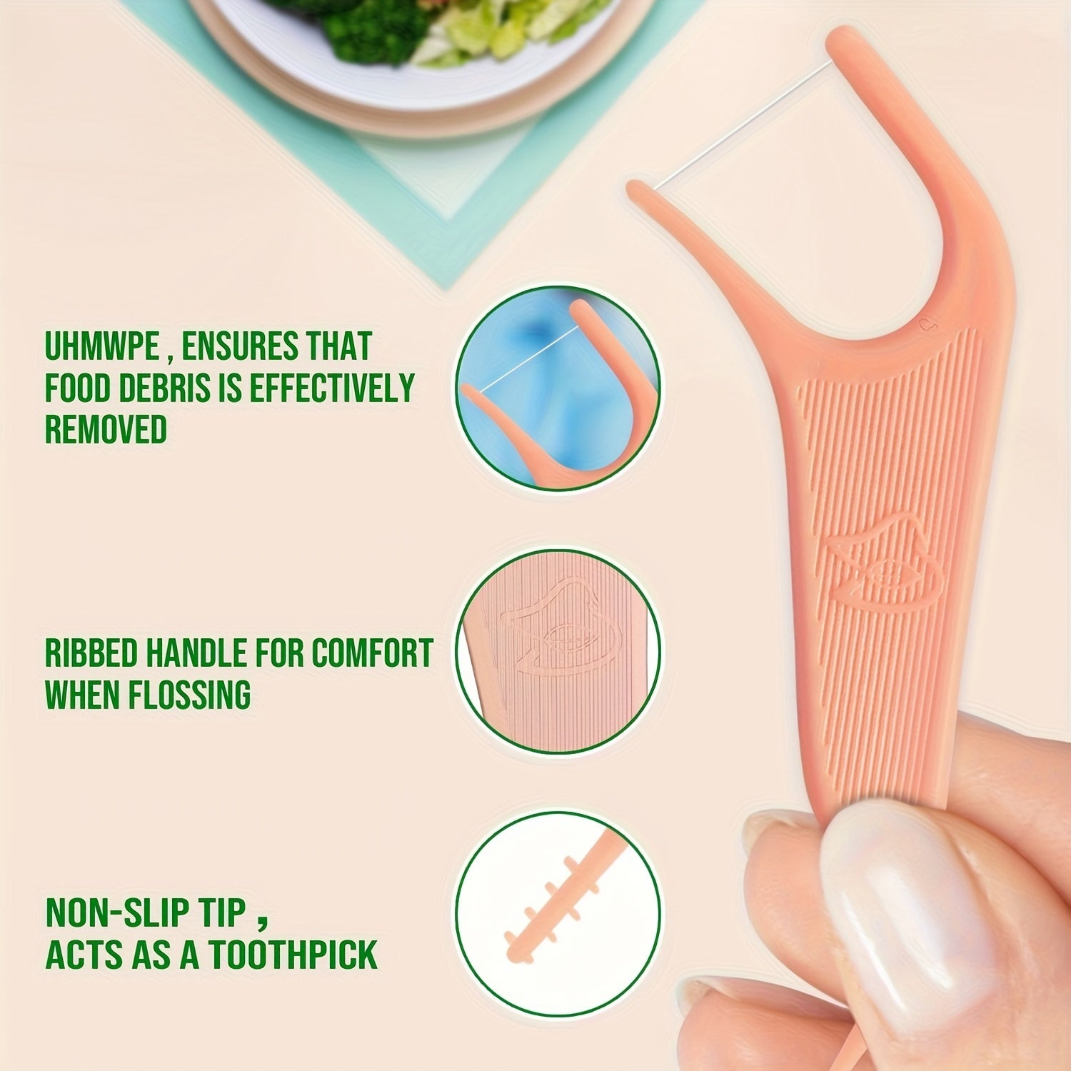 60 dona ortodontik flossers uchun braketlar mo'ljallangan, nashrli ta'm, tish tanlovi