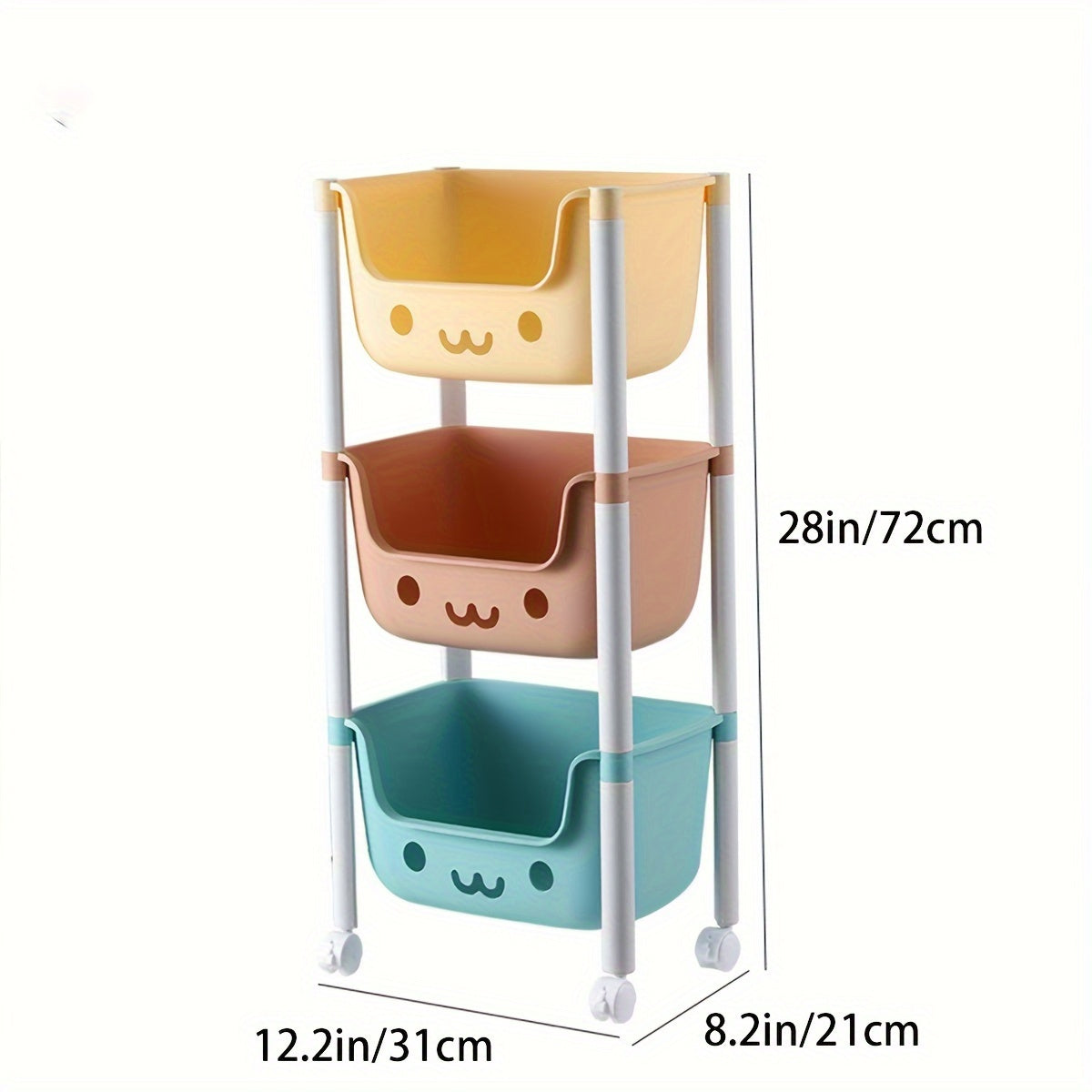 Storage Cart with Swivel Wheels for Home Organization of Snacks Toys Wipes and Books Four Tiers