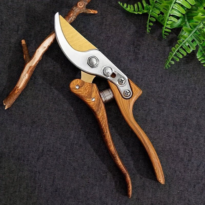 Heavy-Duty Garden Pruning Shears with Ergonomic Wood Grain Handle and SK5 Steel Blade