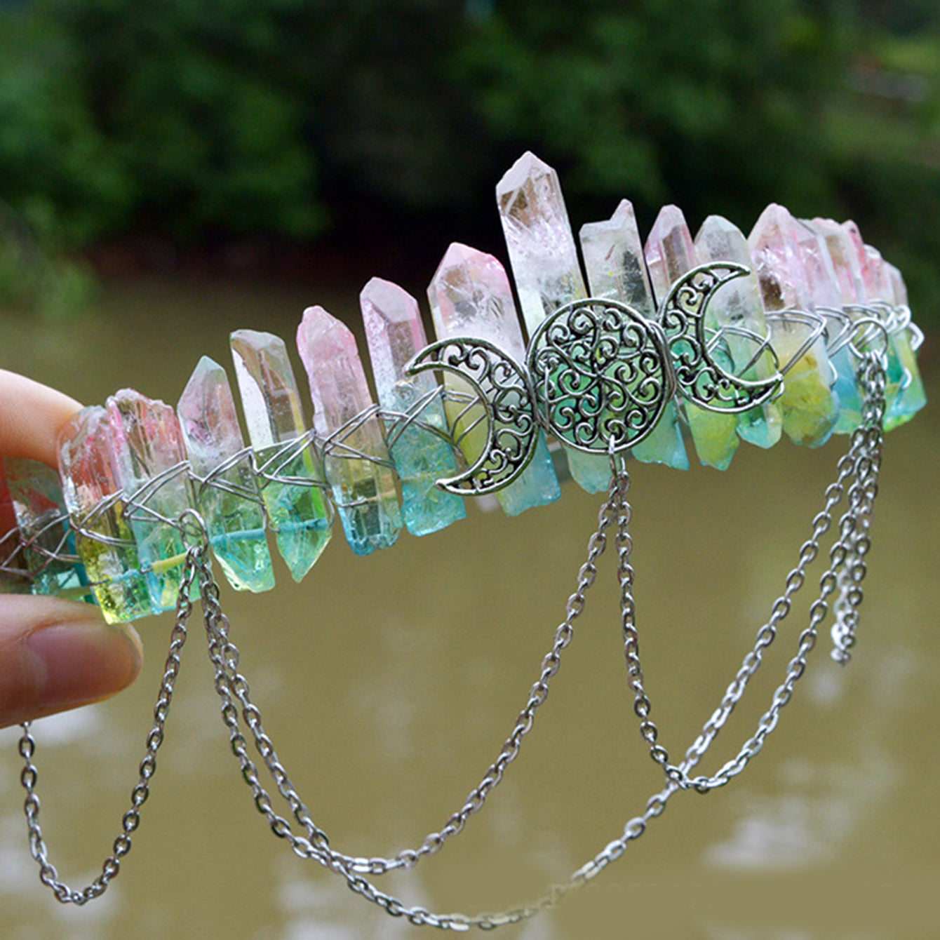 Crystal Quartz Crown Headband for Boho Weddings Festivals and Photoshoots