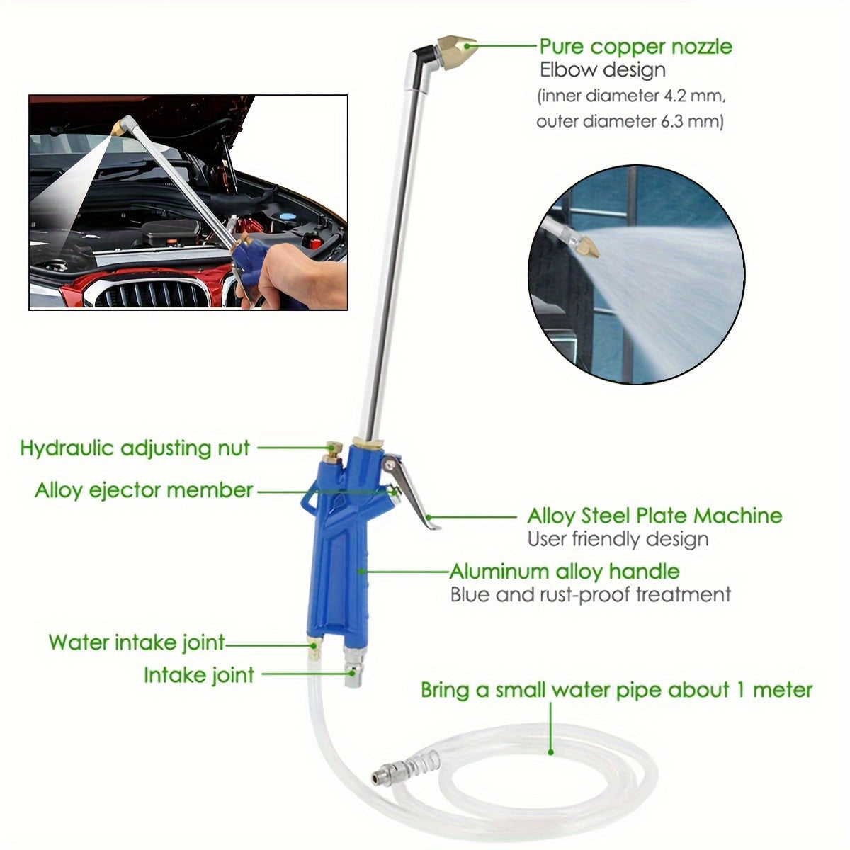 Pistola de aire de acero inoxidable con manguera de 4 pies para limpieza neumática