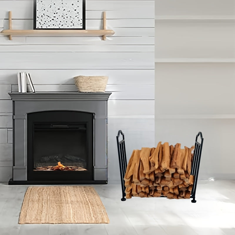 Sturdy Metal Firewood Holder with Adjustable Stand and 3-Section Log Rack