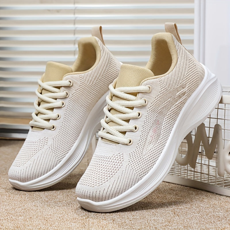 Women’s Mesh Casual Sneakers Lightweght Low-Top Lace-Up Beige