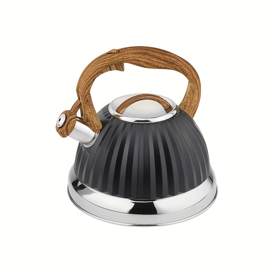 Stainless Steel Tea Kettle with Wooden Handle for Gas and Induction Stoves