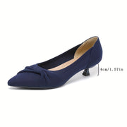 Women's Black Knit Slip-On Pumps with Pointed Toe and Bow Detail