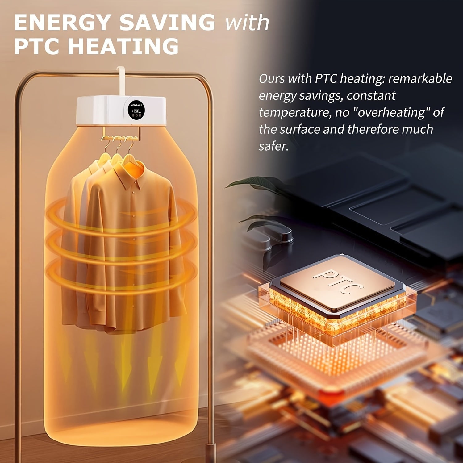 550W Folding Clothes Dryer with Simulated Sunlight Smart Touch Screen Fast Drying Space-Saving