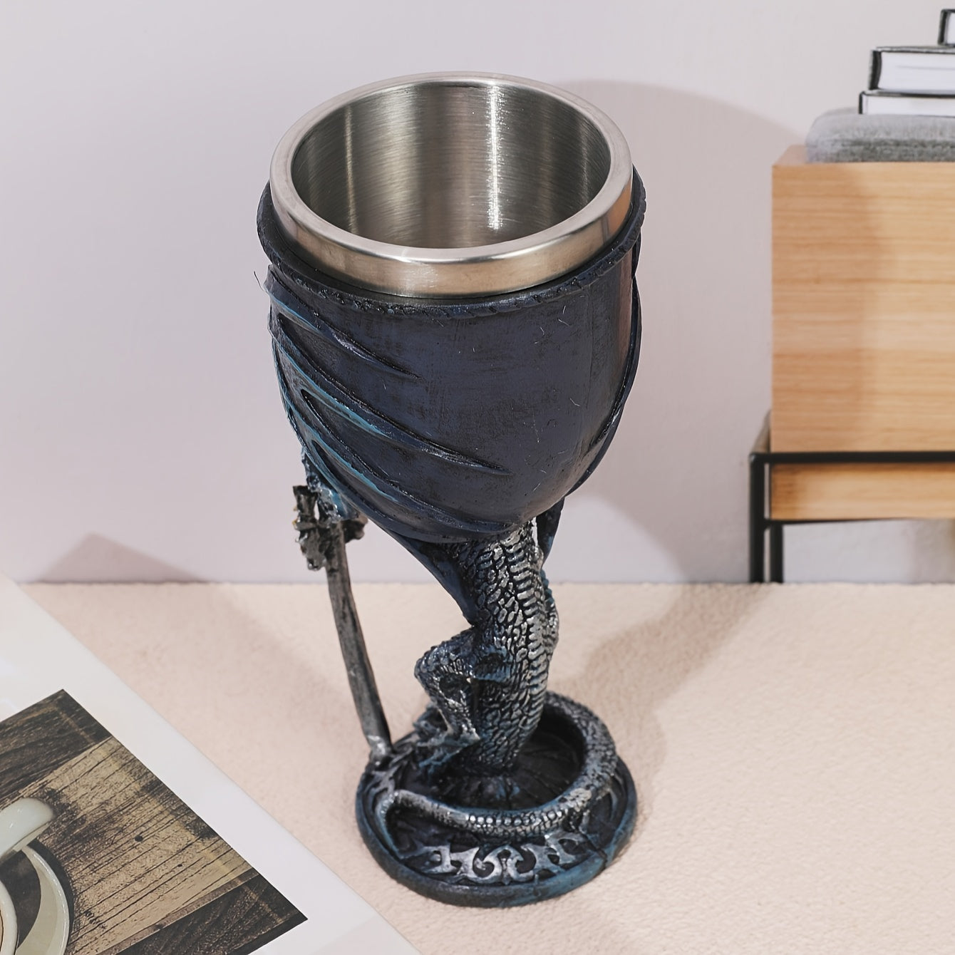Dragon Sword Goblet 7oz Resin Stainless Steel Medieval Gothic Drinkware for Fantasy Fans