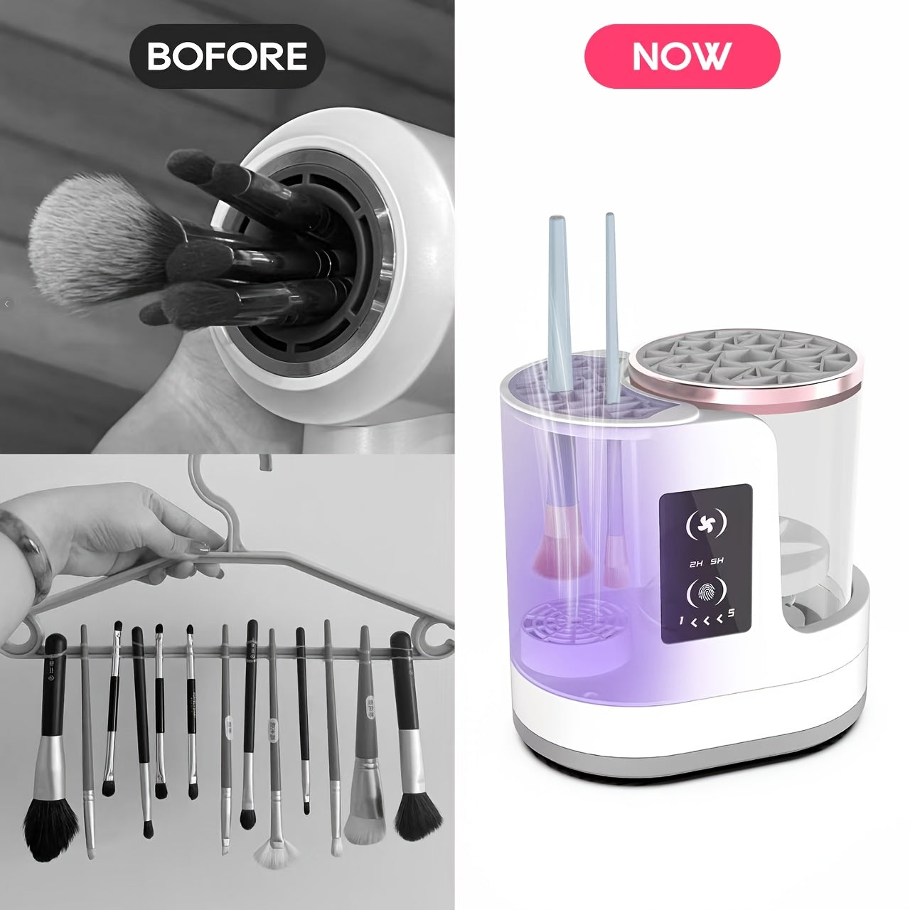 Automatic 3-in-1 Makeup Brush Cleaner Dryer Bracket with Type-C Interface 850RPM