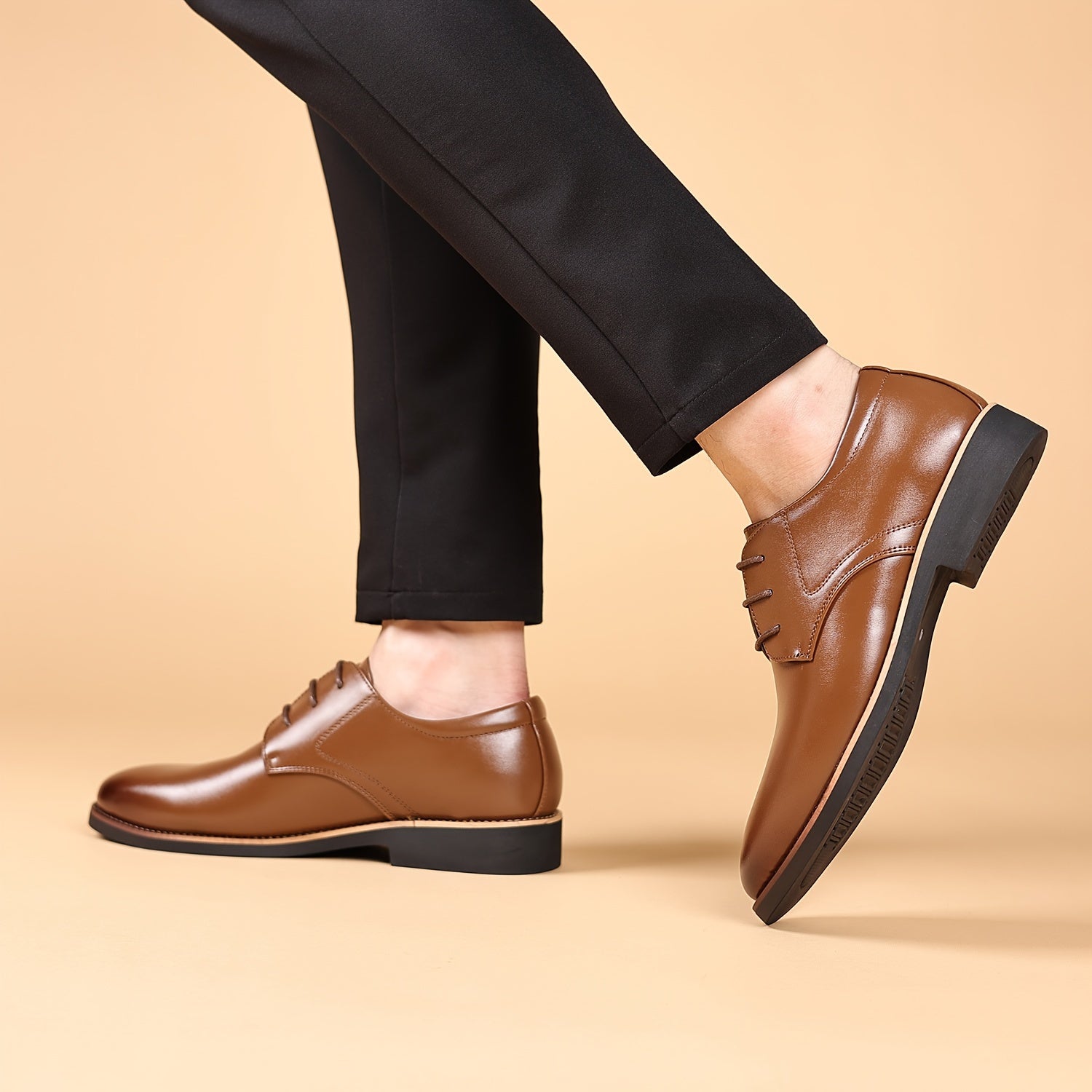 Men's Casual Leather Lace-Up Shoes for Business and Walking Durable Soft Soles