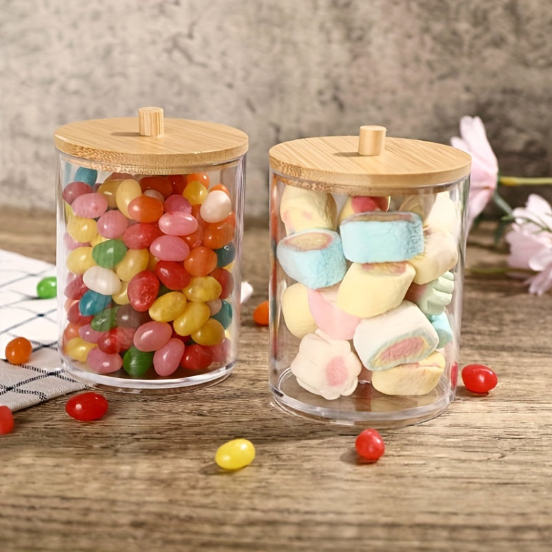 Cotton Pad Holder with Bamboo Lid Bathroom Organization Accessory for Men and Women