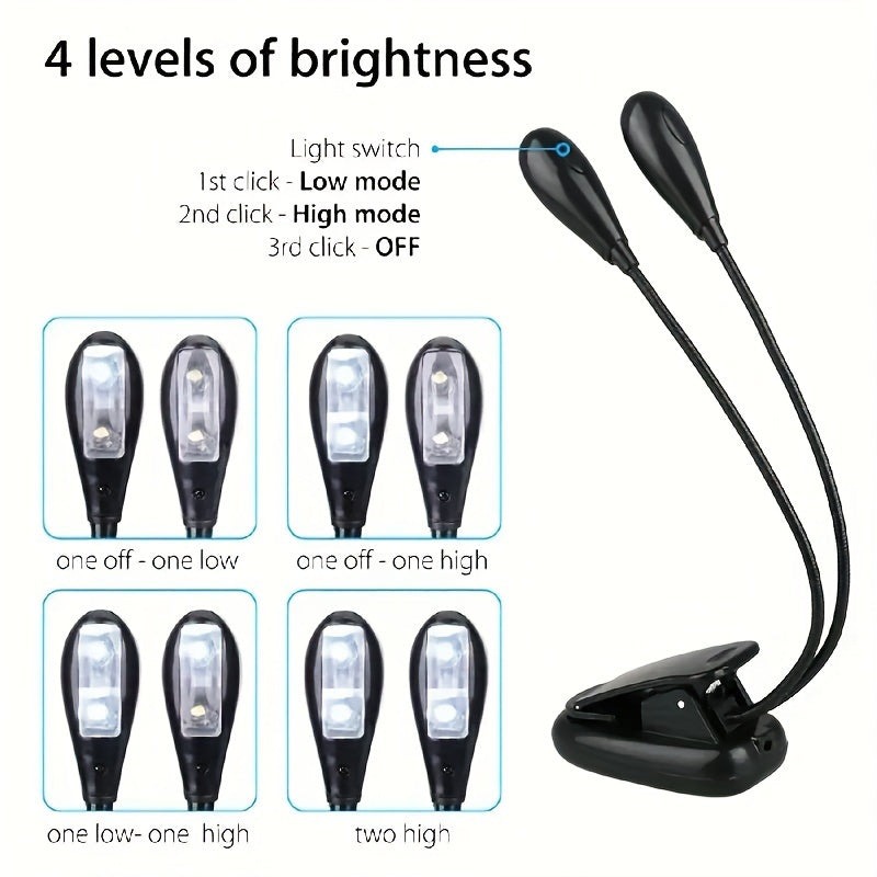 Adjustable Clip-On Reading Light with 4 LEDs Battery-Powered Desk Lamp for Night Use