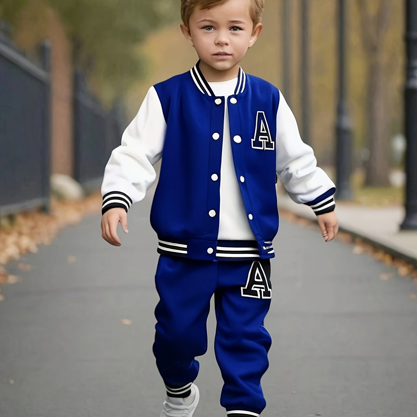Boys Fall Winter Baseball Suit Polyester Knit Alphabet Print Regular Fit with Button