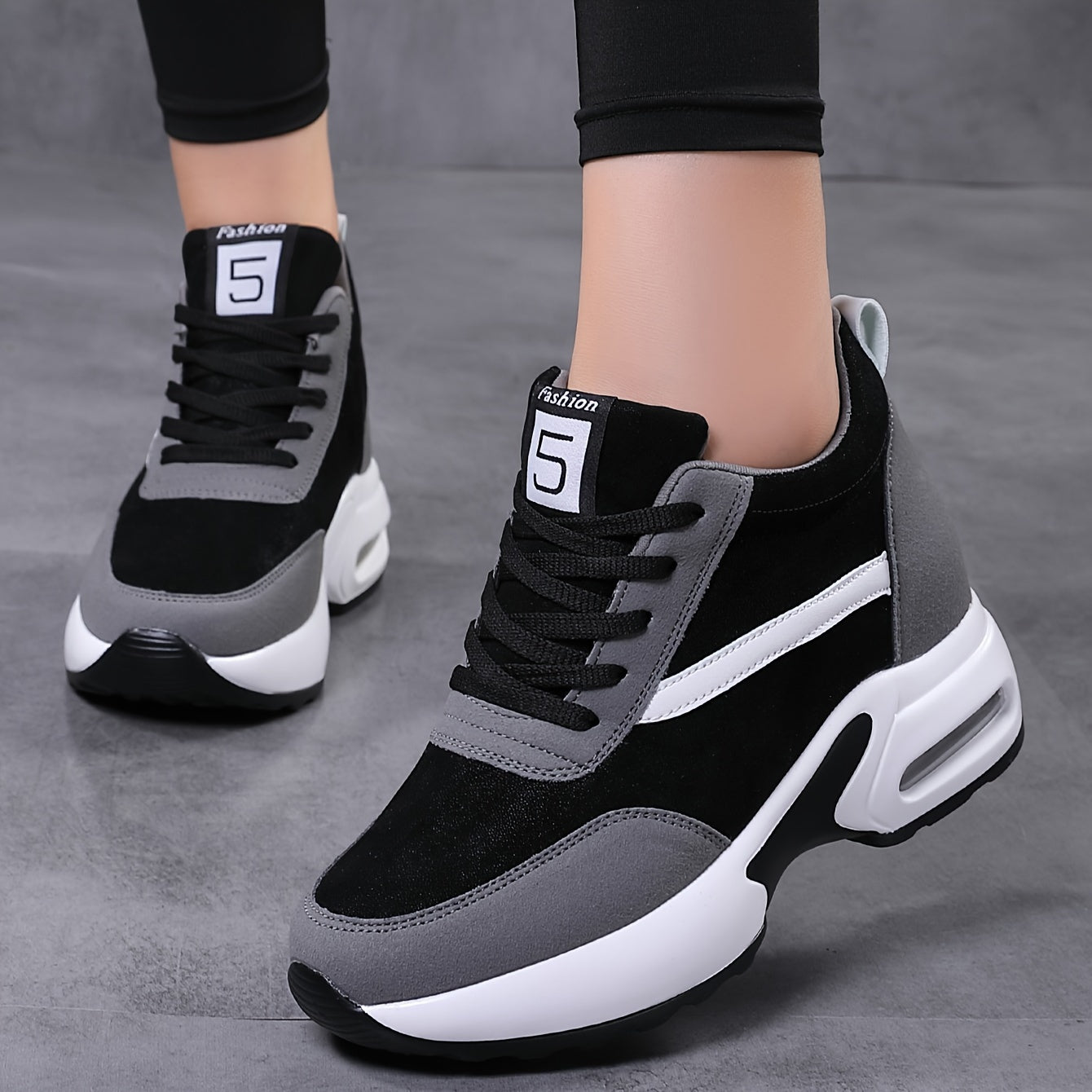 Women's Casual Sneakers with Air Cushion Low-Top Lace-Up PU Upper