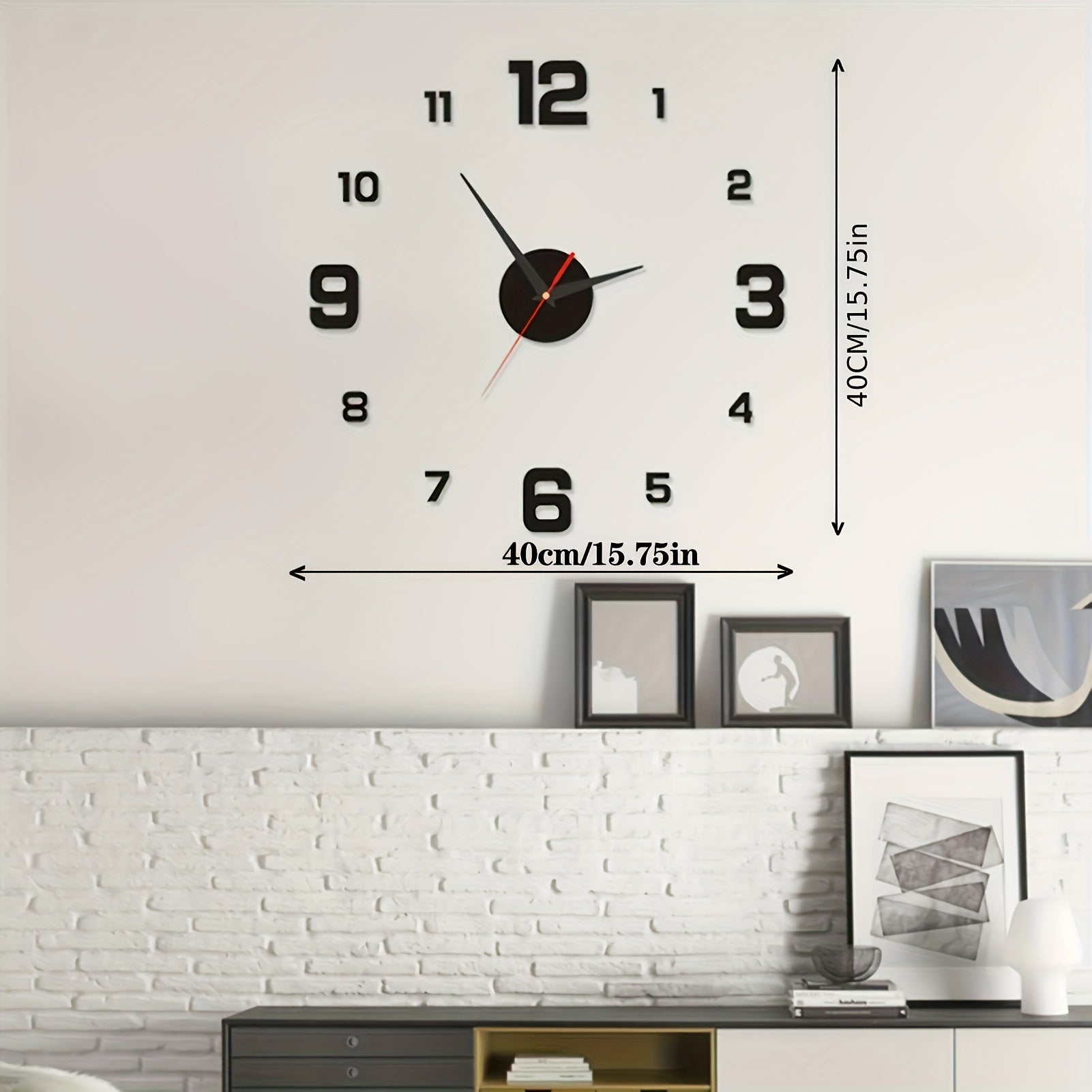 Reloj de pared minimalista moderno con espejo de acrílico, números grandes negros, 40x40cm para sala de estar y dormitorio