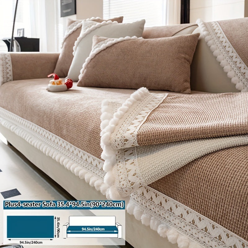 Boho Style Sofa Cover Pet-Friendly Machine Washable Short Plush Anti-Slip Fits Armchair to Sectional