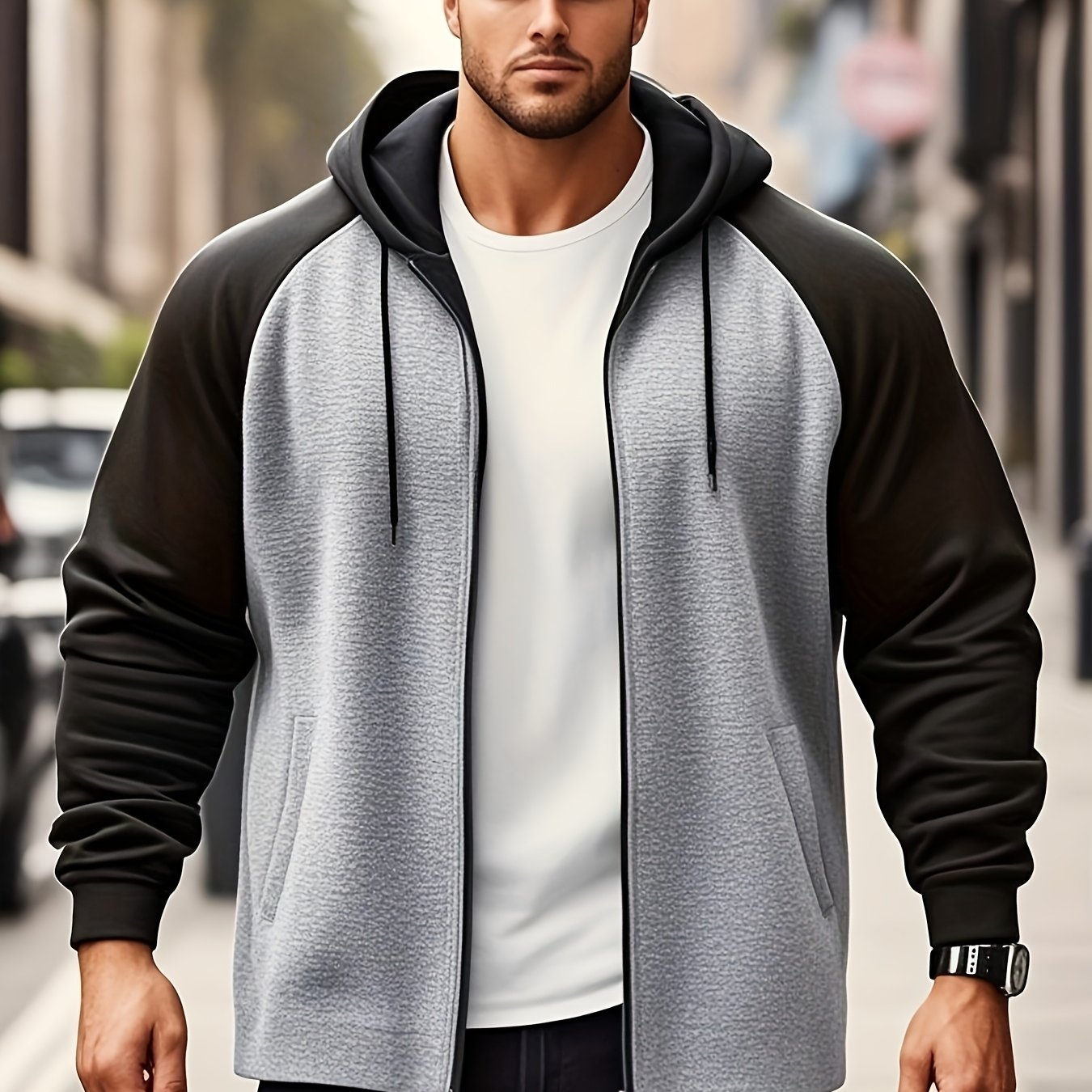 Men's Plus Size Color Block Hoodie with Kangaroo Pocket Casual Streetwear Polyester