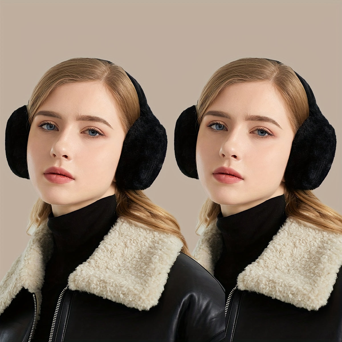 Set of 2 Women's Foldable Earmuffs in Solid Colors, Plush Warmth, Portable
