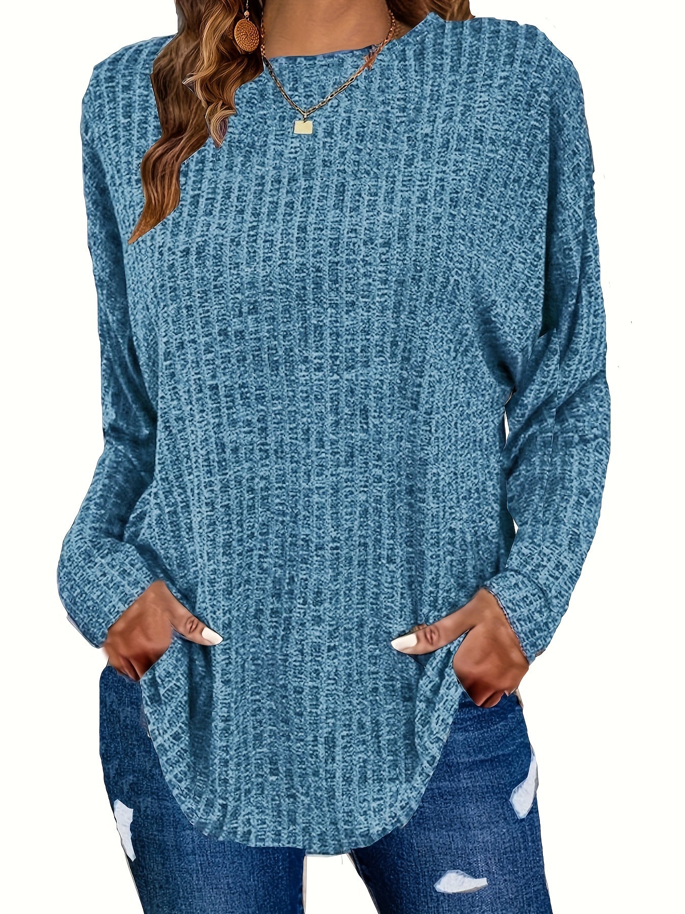 Plus Size Women's Cozy Long Sleeve Pullover Sweater Fall Winter Layering