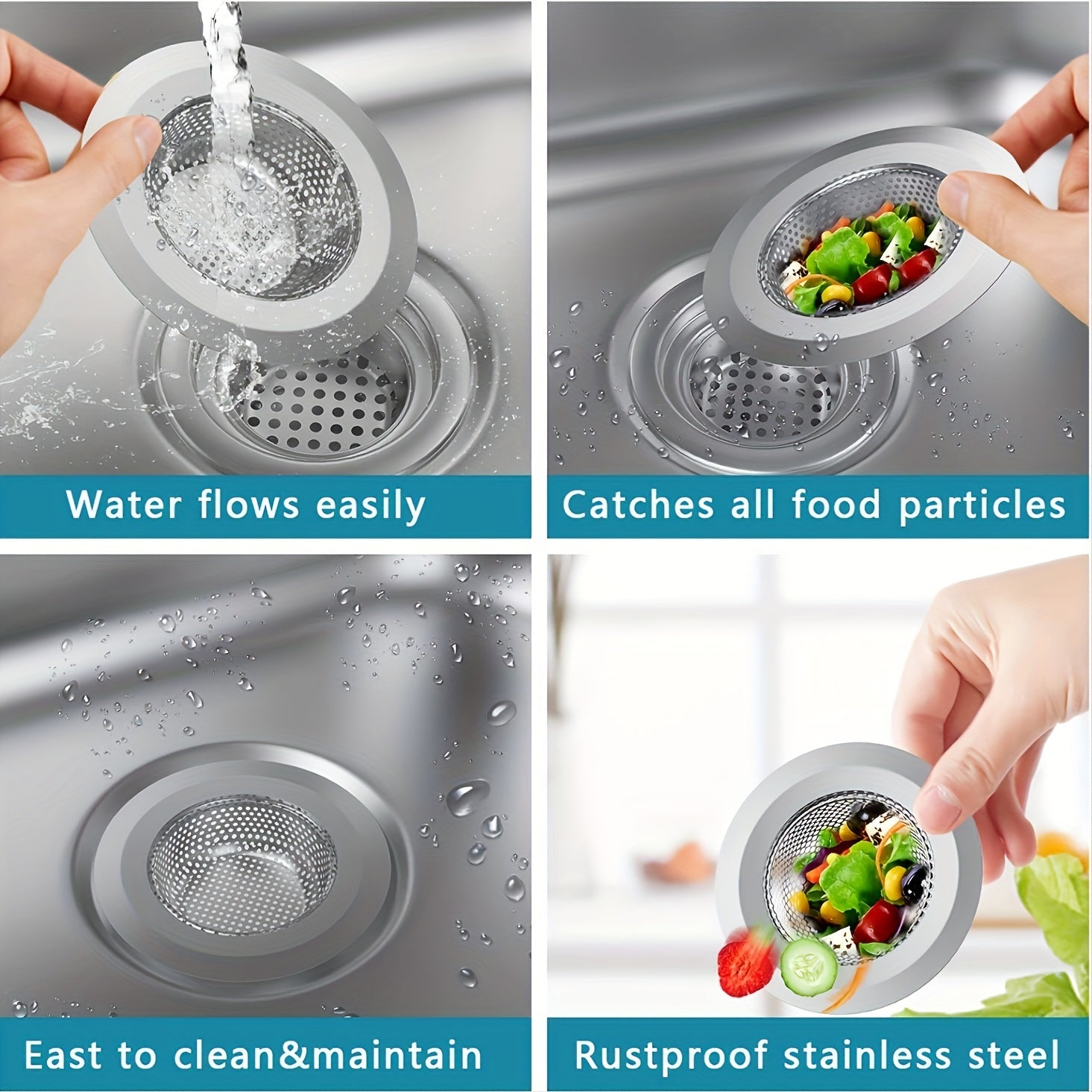 Stainless Steel Kitchen Sink Strainer Large Capacity Wide Rim Food Catcher Basket