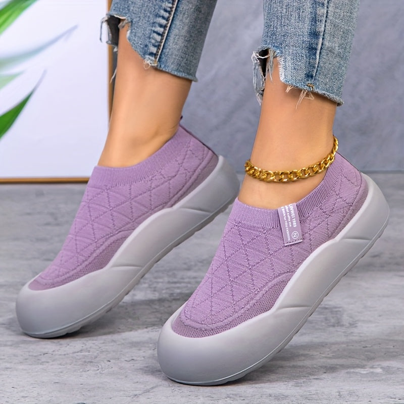 Women’s Slip-On Loafers Breathable Knit Fabric Casual Shoes Beige Green