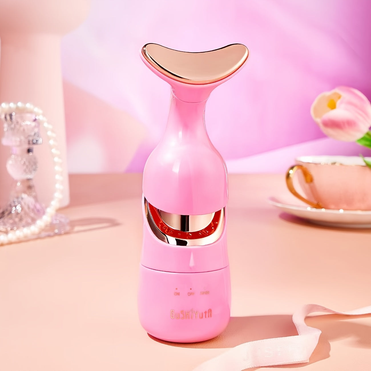 3-in-1 Beauty Device with Vibration Massager for Eyes, Face, Neck Pink