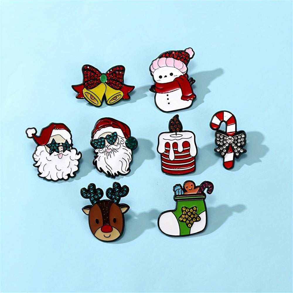 Set of 8 Cartoon Christmas Enamel Brooches Holiday Holiday Lapel Pins Jewelry Accessories