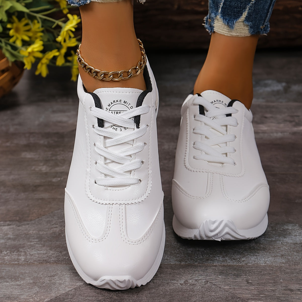 Women's Casual Sneakers Solid Color Lace-Up Platform Non-Slip Rubber Sole