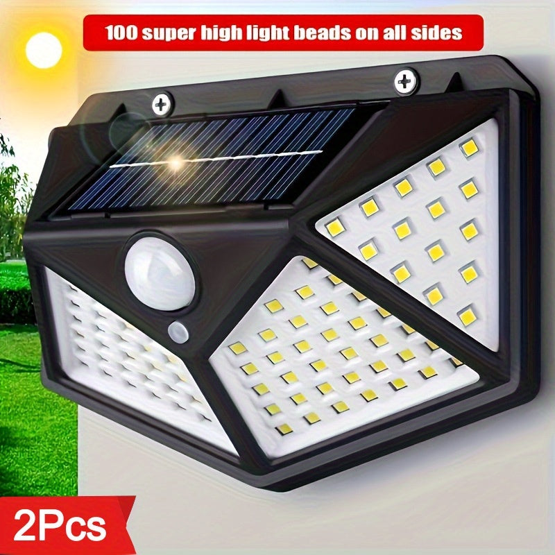 Уличный солнечный настенный светильник 100 LED с датчиком движения, сад, забор, безопасность, двор