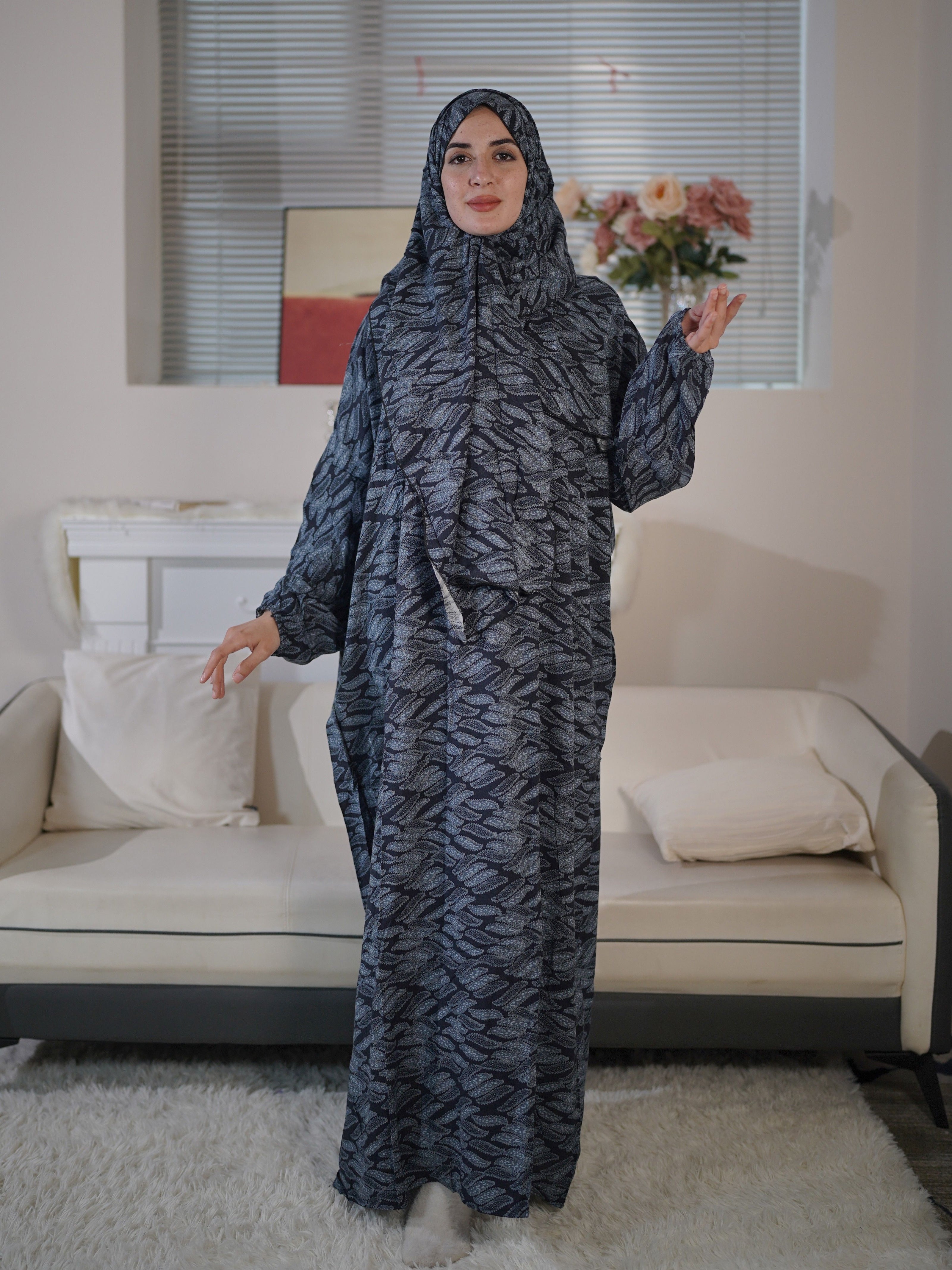 Plus Size Casual Long Sleeve Maxi Dress with Hijab for Women