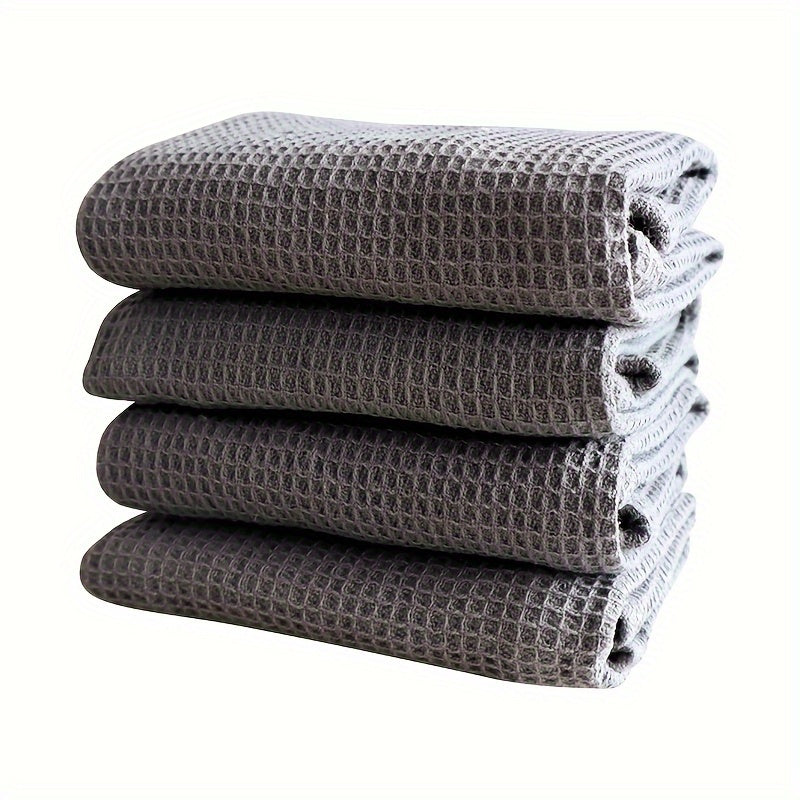 Set of 4 Thickened Waffle Weave Cotton Dish Towels for Kitchen Cleaning in Mixed Colors