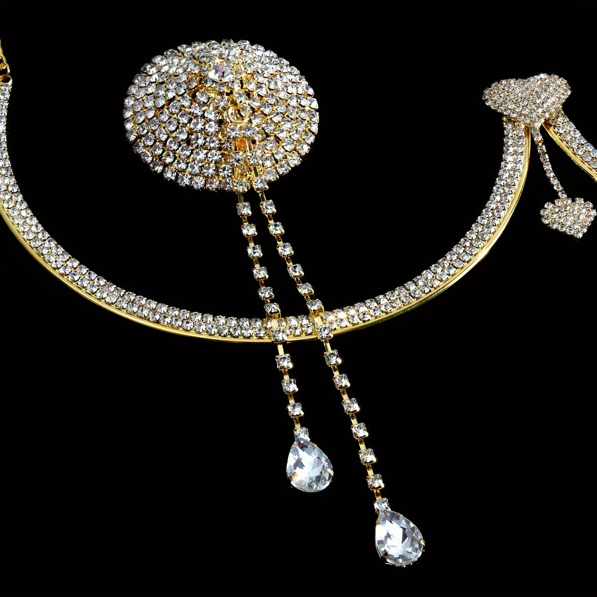 Women's Rhinestone Embellished Bikini Thong Body Chain Set, 4-Piece Collection