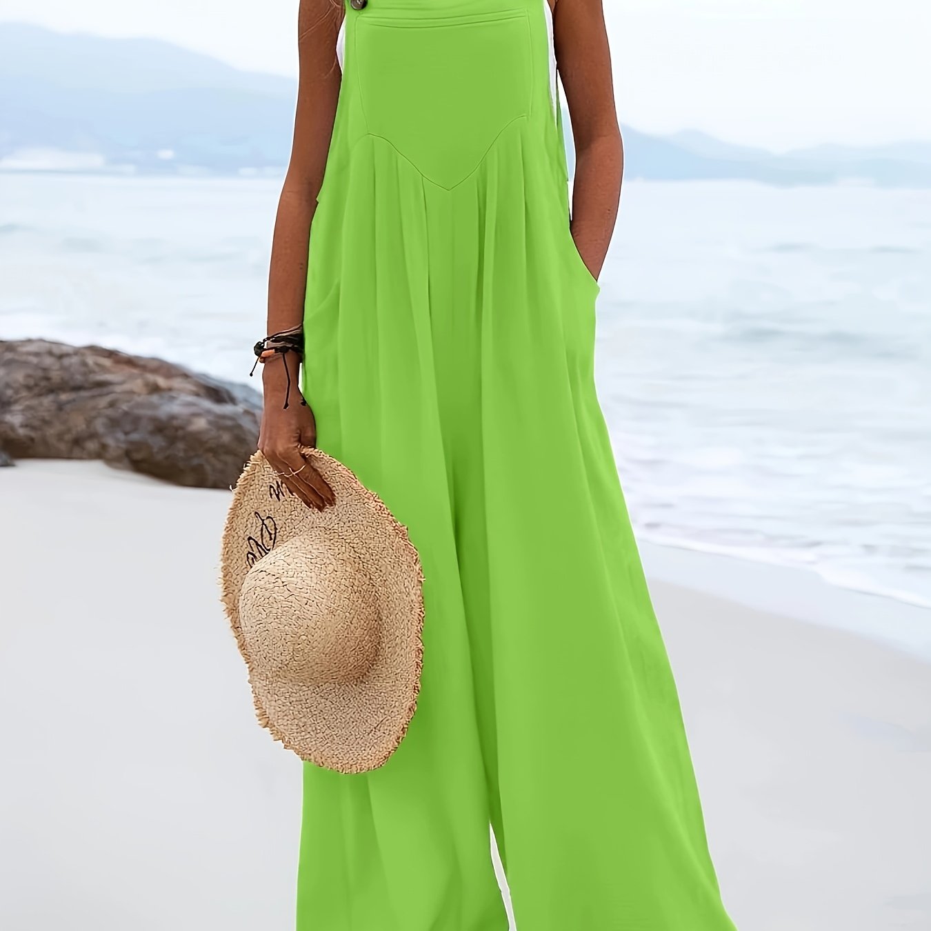 Women's Sleeveless Jumpsuit with Stretchy Polyester Spandex Blend for Spring Summer Fall