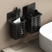 Black Wall-Mounted Bathroom Organizer Mold-Resistant Plastic No-Drill Installation