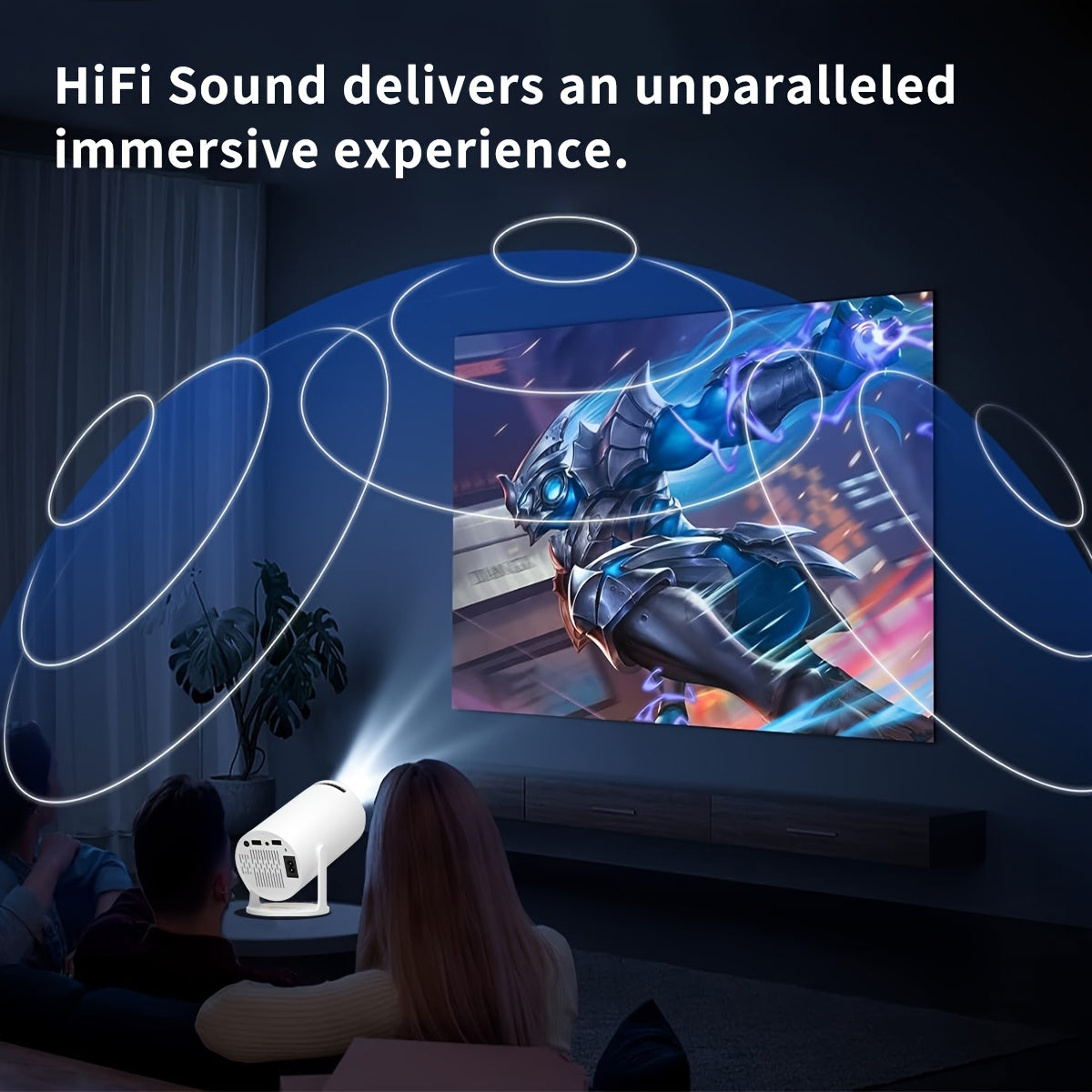 Mini Portable Projector 180° Rotatable Remote White Compatible Phones Tablets