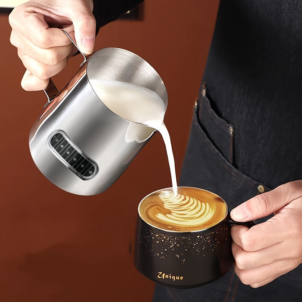 Stainless Steel Milk Frothing Pitcher with Temperature Display and Pour Spout for Latte Art