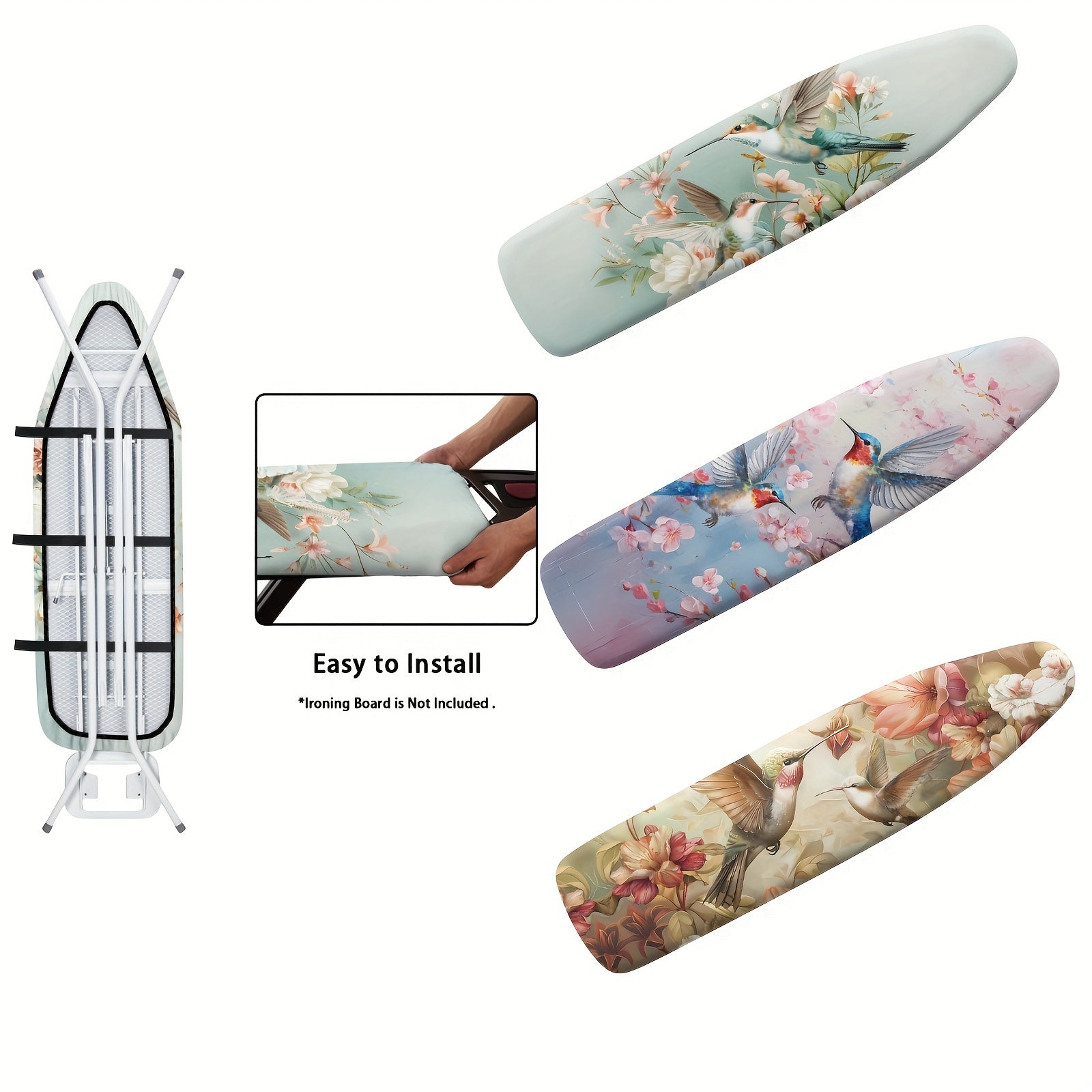 Funda para tabla de planchar con diseño de colibrí floral, antiadherente, resistente a manchas, tamaño estándar