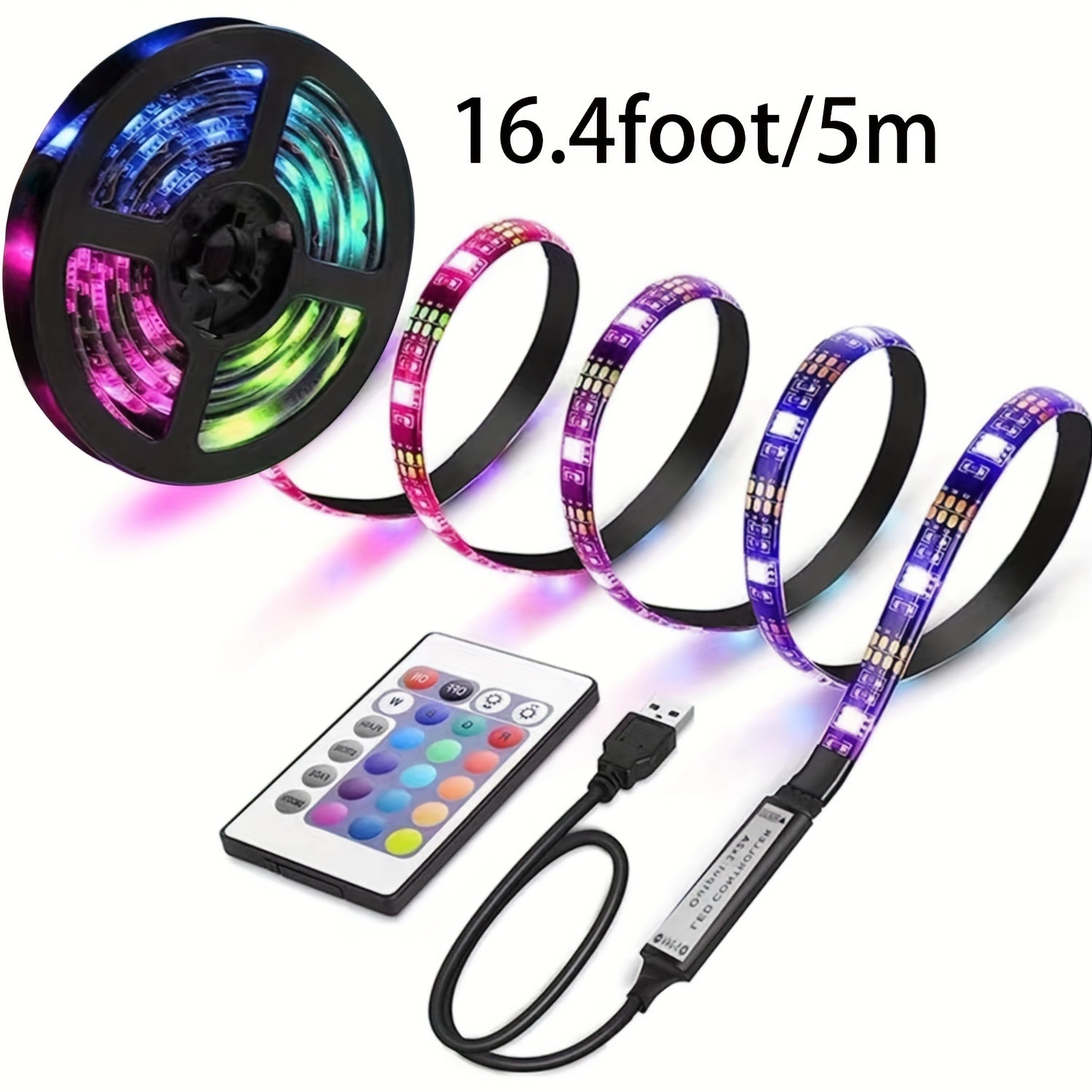 Tira de luces LED RGB alimentada por USB con control remoto de 15 colores para dormitorio, fiesta y decoración de cocina