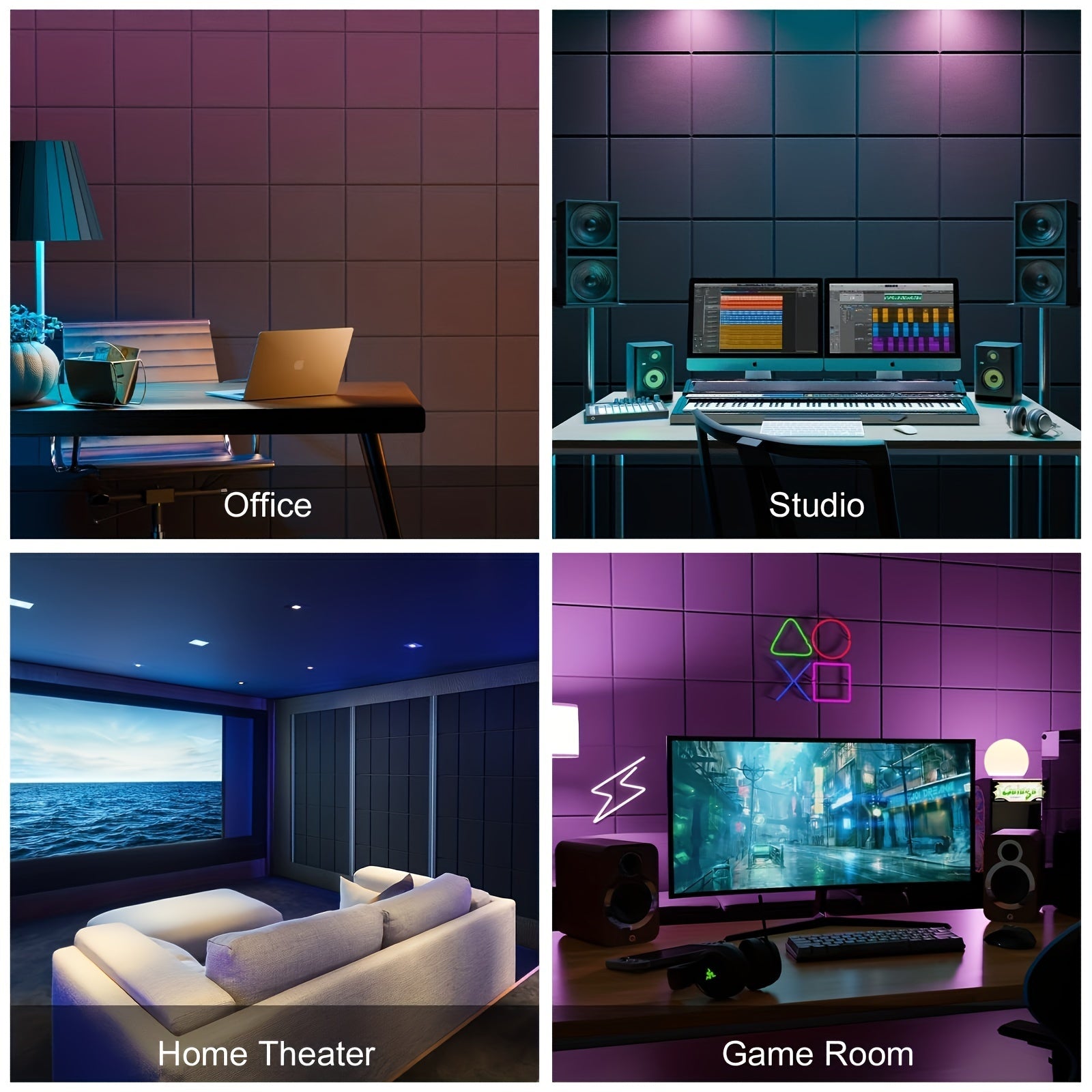 12pcs Acoustic Foam Panels 22.86cm Square Self-Adhesive Soundproof Tiles for Home Office Studio