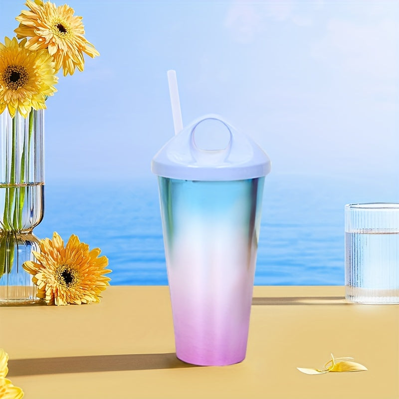 Plastic Gradient Reusable Water Bottle with Straw Non-Slip Shatterproof Sports Bottle for Fitness Juice Coffee